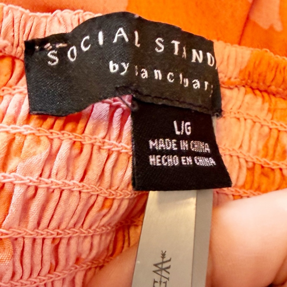 Social Standard by Sanctuary Pink Orange Floral Midi Dress L Smocked Back - Picture 8 of 11